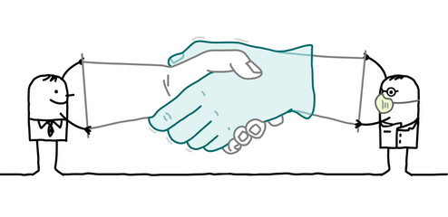Cartoon Businessman and Doctor holding up a big Handshake