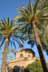 Pavilion and palms in park of Seville, Spain