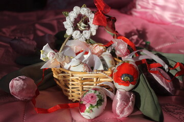 Easter eggs in craft basket  for present
