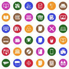 Publishing Icons. White Flat Design In Circle. Vector Illustration.