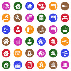 Real Estate Icons. White Flat Design In Circle. Vector Illustration.