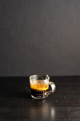 Cup of coffee on a marble backdrop table