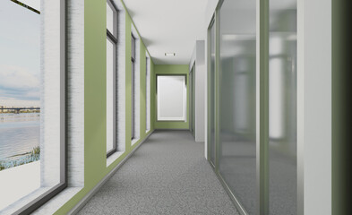 Elegant office interior. Mixed media. 3D rendering.. Empty office