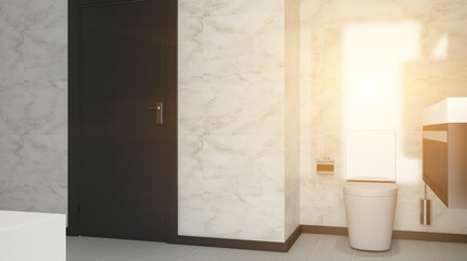 Scandinavian bathroom, classic  vintage interior design. 3D rendering.. Sunset.
