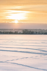 sunset near the pond in Votkinsk in winter