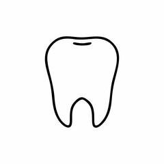 Drawing of a tooth on a white background. A tooth drawn with a black line by hand. Vector illustration in doodle style. Logo of the dental clinic.