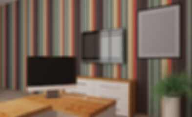 Modern office building interior. 3D rendering.. Empty paintings. Abstract blur phototography