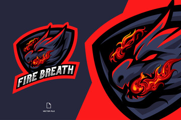 dragon with fire breath mascot esport logo illustration for game team