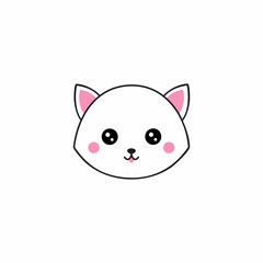 Cute kitten face isolated on a white background. Vector icon with funny stickers for kids.