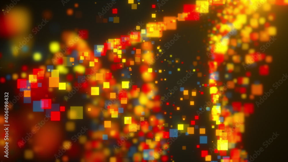 Poster turbulence movement of small square particles. computer generated 3d rendering. abstract background