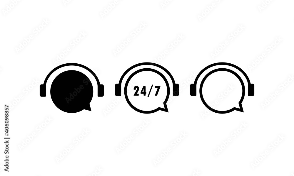 Poster online support 24 7 hours icon. call center support symbol with headphone image. consultant concept 