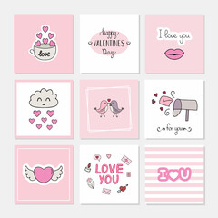 A set of greeting cards with beautiful inscriptions. Posters for Valentine's day. Vector posters for the holiday.