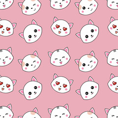 Seamless pattern with cute kittens in cartoon style. Wallpaper for sewing clothes and printing on fabric. Children's background for wrapping paper