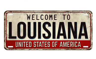 Fototapeta premium Welcome to Louisiana vintage rusty metal plate