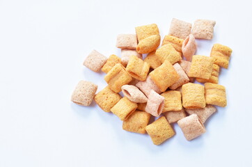 colorful crispy sweet rice biscuit stuffed cream arranging on white background