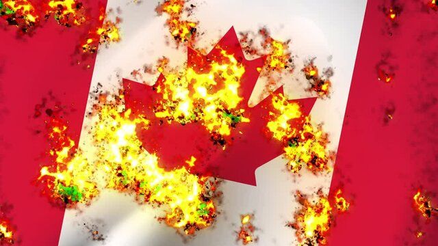 Canada flag on fire burning animation