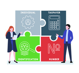 Flat design with people. ITIN - Individual Taxpayer Identification Number   acronym, business concept background.   Vector illustration for website banner, marketing materials, business presentation, 