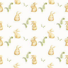 seamless pattern watercolor cute little rabbits 
