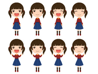 笑顔の女の子の全身イラストセット