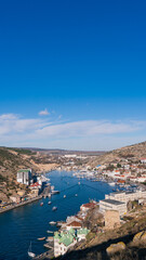 Fototapeta na wymiar Balaklava bay with ships in Sevastopol, Crimea