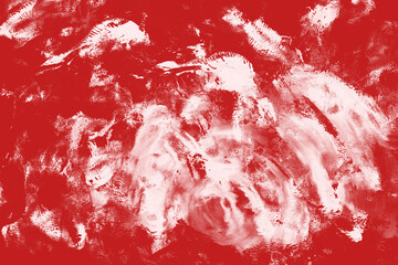 Red ink and watercolor texture on white paper background. Paint leaks and decalcomania effects....