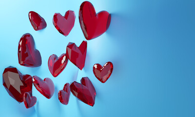 Many beautiful hearts to Valentine's Day, Mother's Day, Father's day. 3D illustration