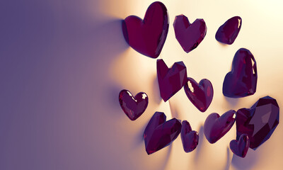 Many beautiful hearts to Valentine's Day, Mother's Day, Father's day. 3D illustration