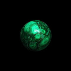 malachite ball on black background 