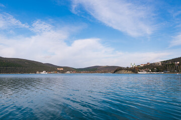 Lake Abrau near Abrau Durso village in mountains landscape in Novorossiisk