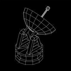 Radar. Directional radio antenna with satellite dish. Astronomy radio telescope . Wireframe low poly mesh vector illustration