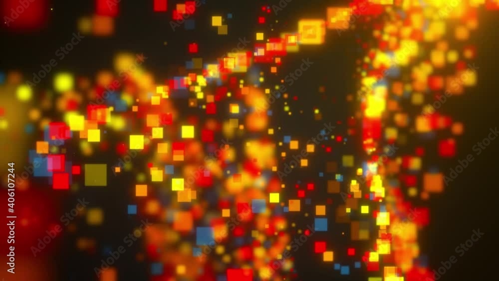 Poster turbulence movement of small square particles. computer generated 3d rendering. abstract background