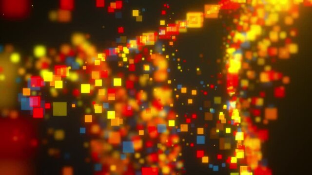 Turbulence movement of small square particles. Computer generated 3d rendering. Abstract background