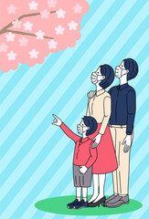 桜　お花見　家族　親子　マスク