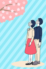 桜　お花見　夫婦　カップル　マスク