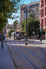 New modern electric trams – 2020 - public electric transport system, urban transportation in the city of Valencia .-