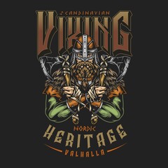 Viking vintage colorful emblem - obrazy, fototapety, plakaty