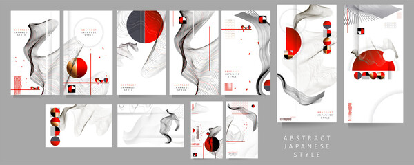 Set Posters design Japanese style templates set invitations to lines abstract background for book cover texture brochure