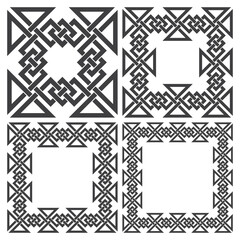Set of square frames. 4 decorative logo elements with stripes braiding. Rectangular patterns, border design, borders frames package.