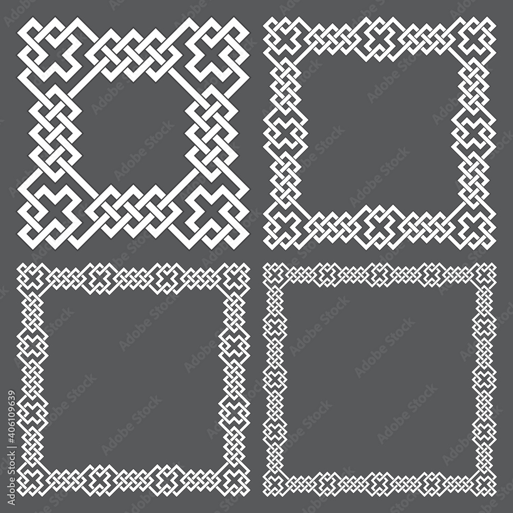 Aufkleber set of square frames, rectangular patterns. 4 decorative elements for design with stripes braiding b