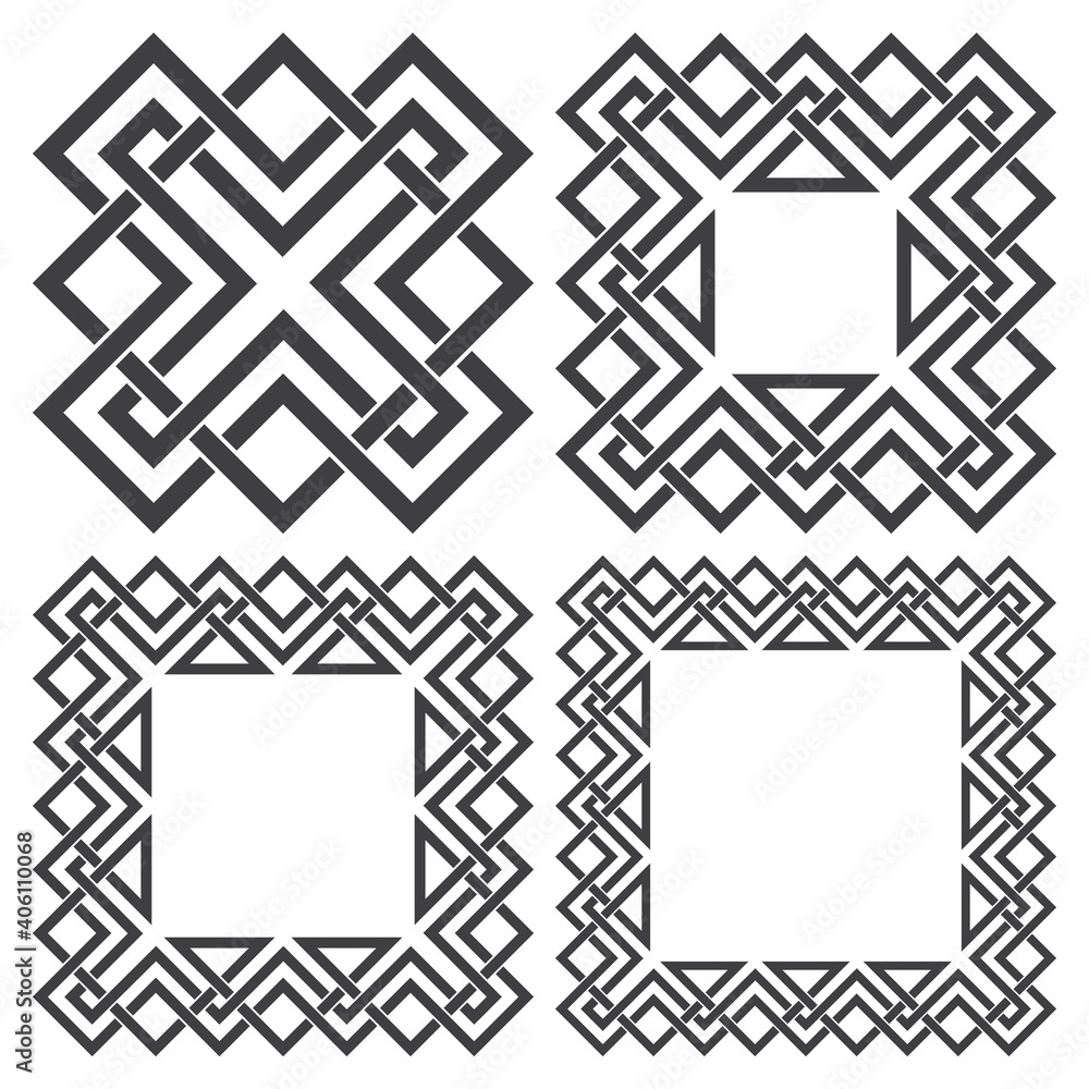 Aufkleber set of square frames, rectangular patterns. 4 decorative elements for design with stripes braiding b