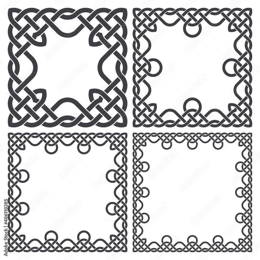 Aufkleber set of square frames, rectangular patterns. 4 decorative elements for design with stripes braiding b