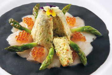 Timbales of Sole and Scallops In Squid Ink