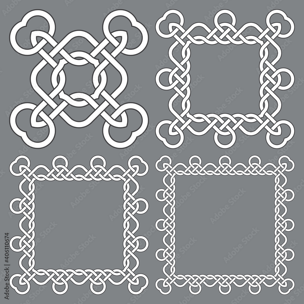 Aufkleber set of square frames, rectangular patterns. 4 decorative elements for design with stripes braiding b