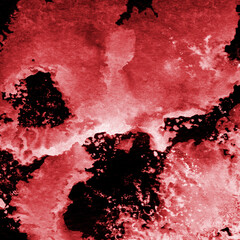 Red ink and watercolor texture on white paper background. Paint leaks and decalcomania effects. Hand-painted gouache abstract image. Mess on the canvas.