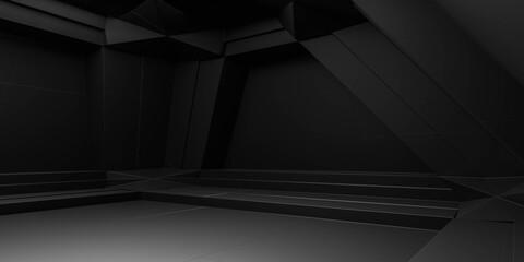 empty dark black room futuristic design 3d render illustration