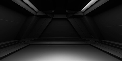 abstract black dark room with futuristic design and moderate lighting 3d render illustration