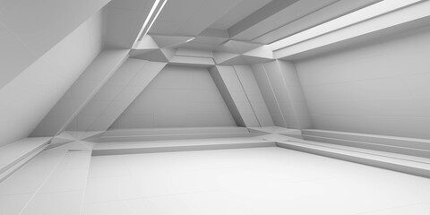 empty modern design futuristic style white room 3d render illustration