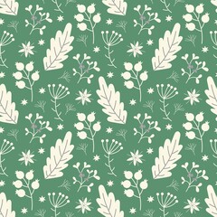 Vector seamless pattern of flowers, branches for wrapping paper design.