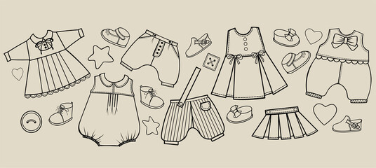 22 vector elements. Сhildren's clothing and clothing