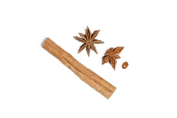Cinnamon stick and star anise isolated on a white background
